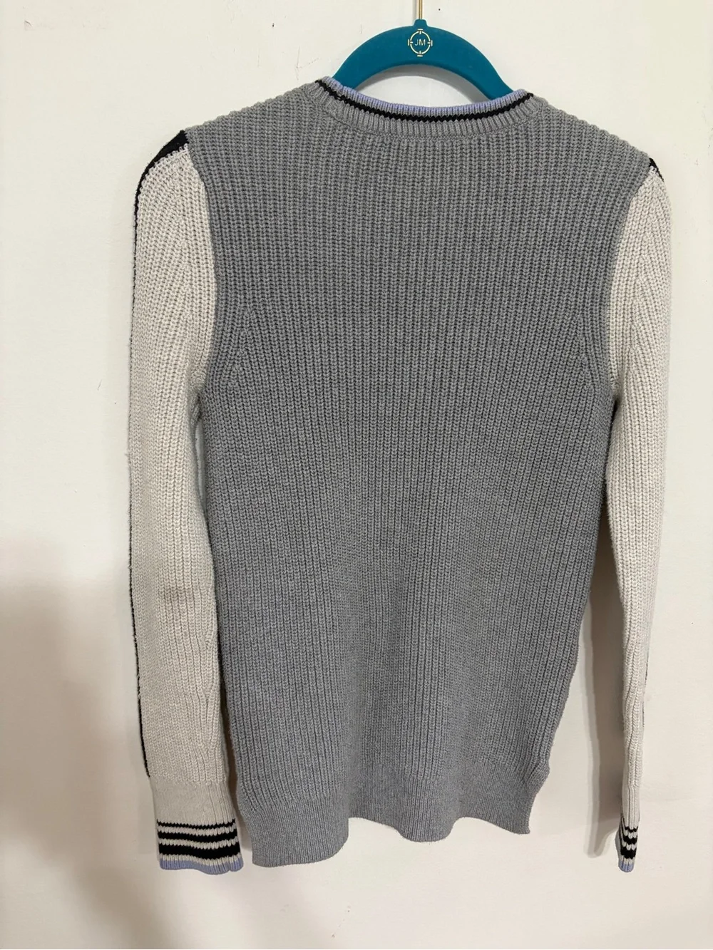 Victoria's Secret Gray, White & Black Rib-Knit Crew Sweater